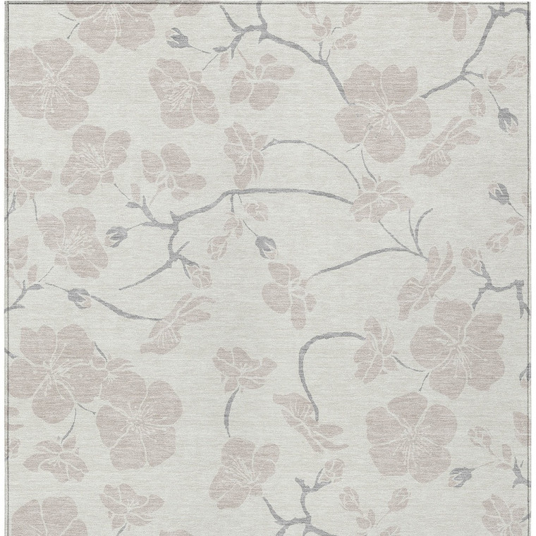 10' X 14' Ivory And Gray Floral Washable Indoor Outdoor Area Rug - 880016573114