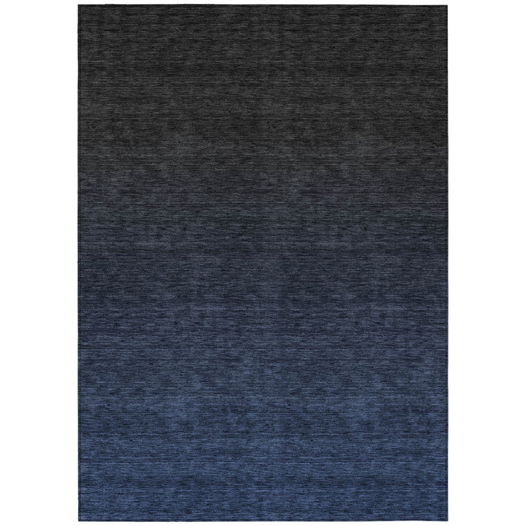 9' X 12' Navy Blue And Charcoal Abstract Washable Indoor Outdoor Area Rug