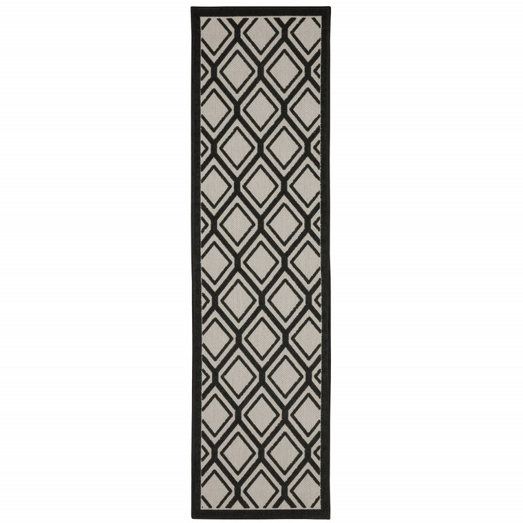 2' X 7' Beige Geometric Stain Resistant Indoor Outdoor Area Rug - 606114580508