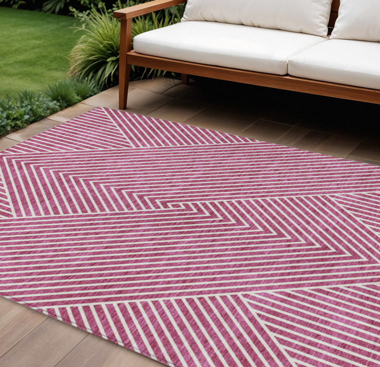 8' X 10' Blush And Ivory Geometric Washable Indoor Outdoor Area Rug Transitional Style - Blush, Ivory Color