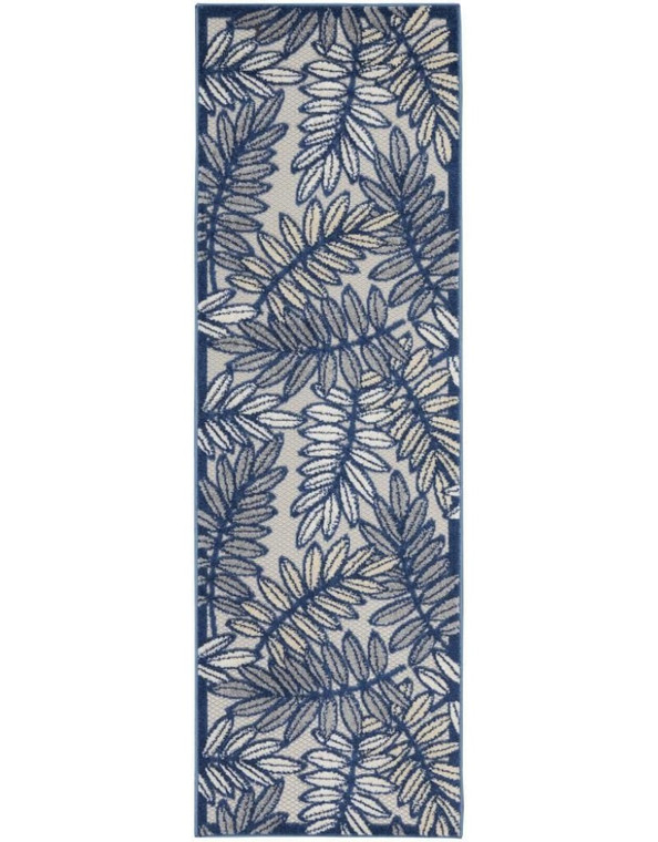 2' X 6' Ivory And Navy Floral Non Skid Indoor Outdoor Runner Rug - 606114454984