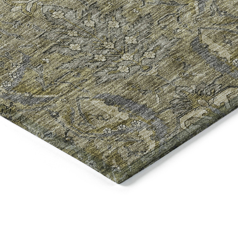 8' X 10' Taupe And Gray Damask Washable Indoor Outdoor Area Rug