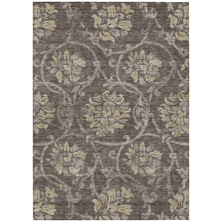 8' X 10' Brown Beige And Taupe Floral Washable Indoor Outdoor Area Rug - Brown, Beige, Taupe