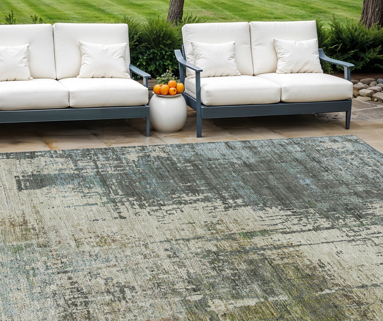9' X 12' Sage Beige And Brown Abstract Washable Indoor Outdoor Area Rug