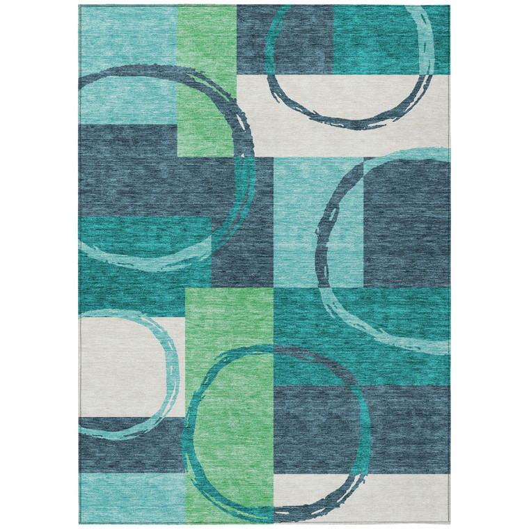 10' X 14' Teal Blue And Green Geometric Washable Indoor Outdoor Area Rug
