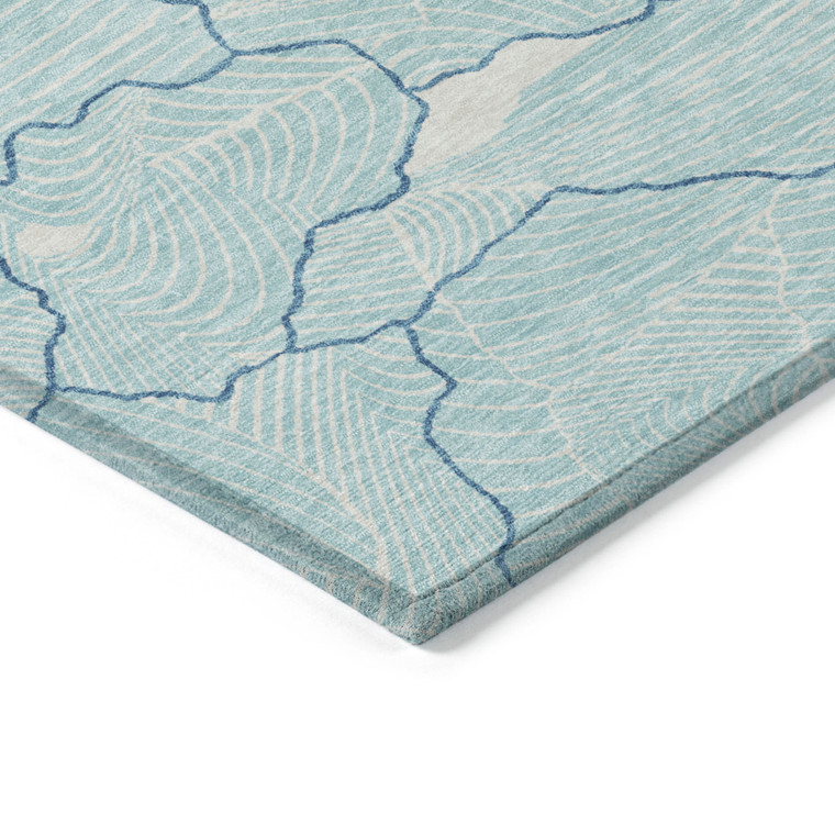 9' X 12' Aqua And Ivory Abstract Washable Indoor Outdoor Area Rug - 608219268060