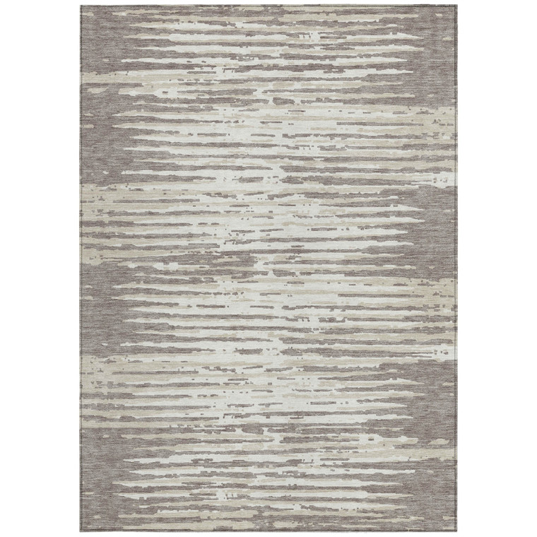 8' X 10' Taupe And Ivory Striped Washable Indoor Outdoor Area Rug - Taupe, Ivory