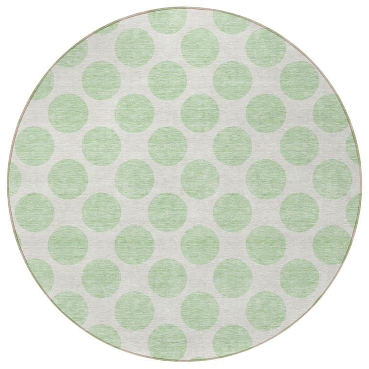 8' Mint Green And Ivory Round Polka Dot Washable Indoor Outdoor Area Rug