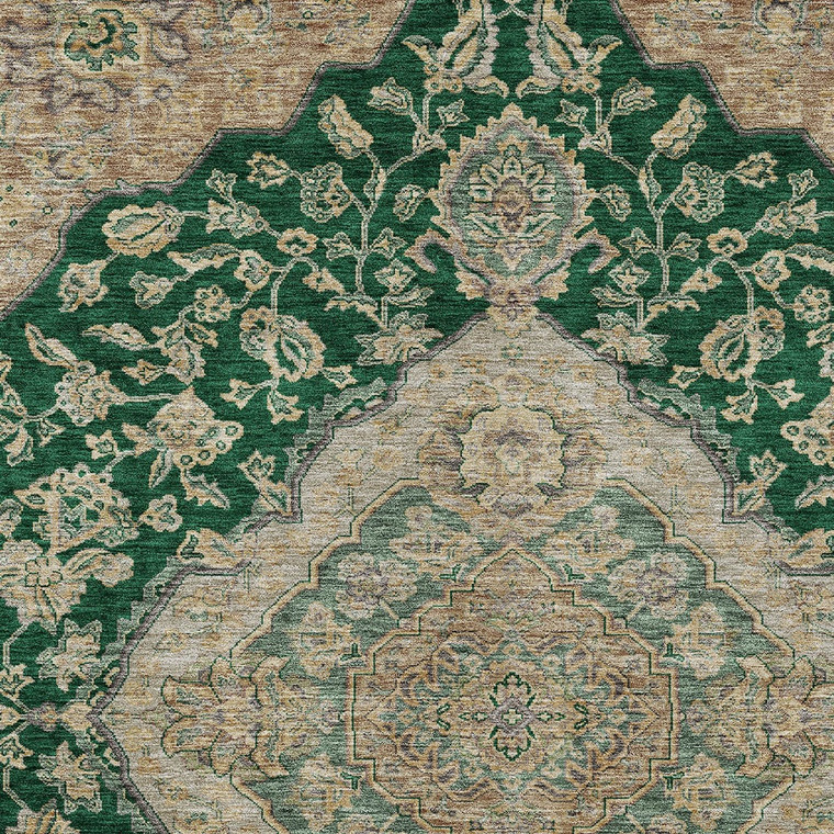 8' X 10' Emerald Beige And Brown Oriental Washable Indoor Outdoor Area Rug