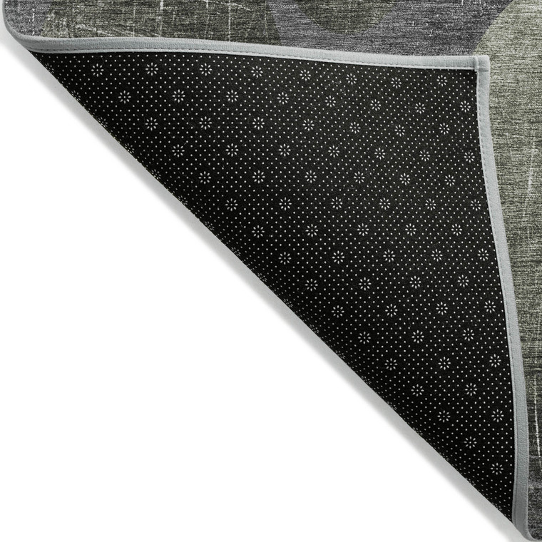9' X 12' Green And Gray Abstract Washable Indoor Outdoor Area Rug