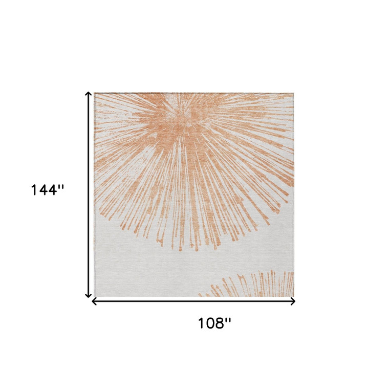 9' X 12' Salmon And Ivory Abstract Washable Indoor Outdoor Area Rug