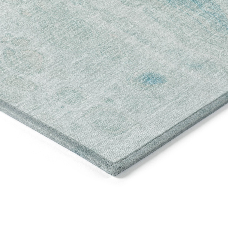 10' X 14' Teal Blue And Pale Aqua Abstract Washable Indoor Outdoor Area Rug