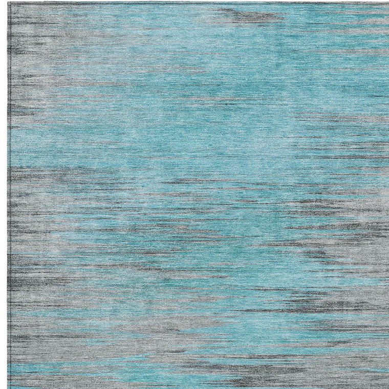 9' X 12' Teal Blue Charcoal And Gray Abstract Washable Indoor Outdoor Area Rug