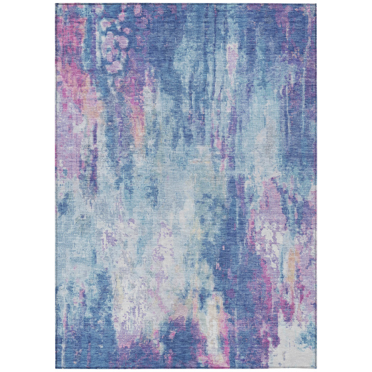 8' X 10' Blue Peach And Sky Blue Abstract Washable Indoor Outdoor Area Rug