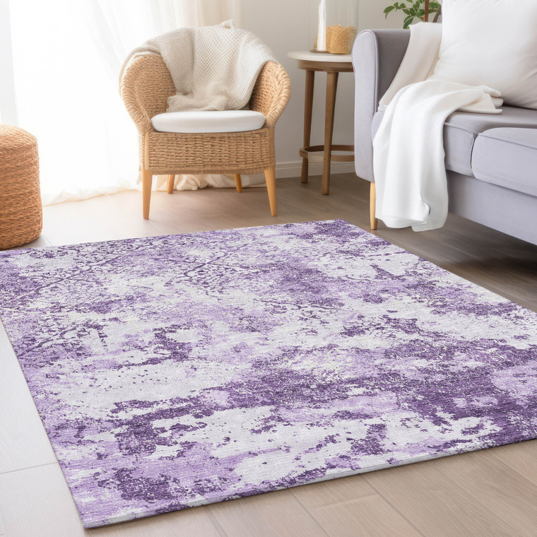 10' X 14' Lavender Purple And Lilac Floral Washable Indoor Outdoor Area Rug