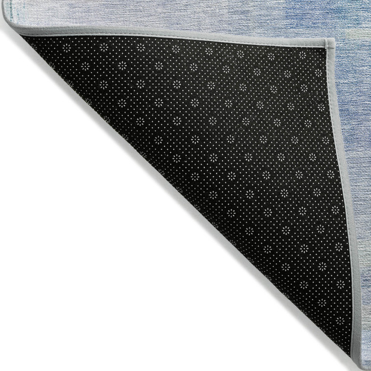 8' Blue Ivory And Gray Round Abstract Washable Indoor Outdoor Area Rug