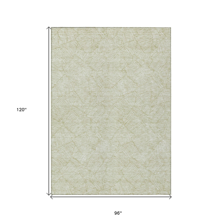 8' X 10' Artichoke Green And Ivory Floral Washable Indoor Outdoor Area Rug