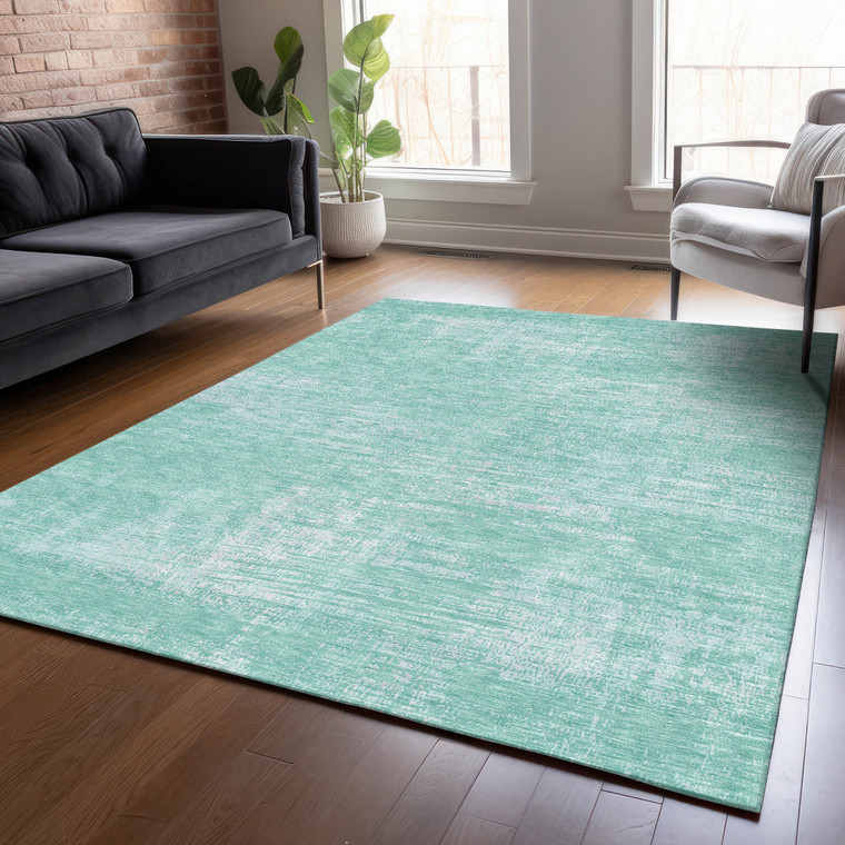 10' X 14' Turquoise And Teal Blue Abstract Washable Indoor Outdoor Area Rug
