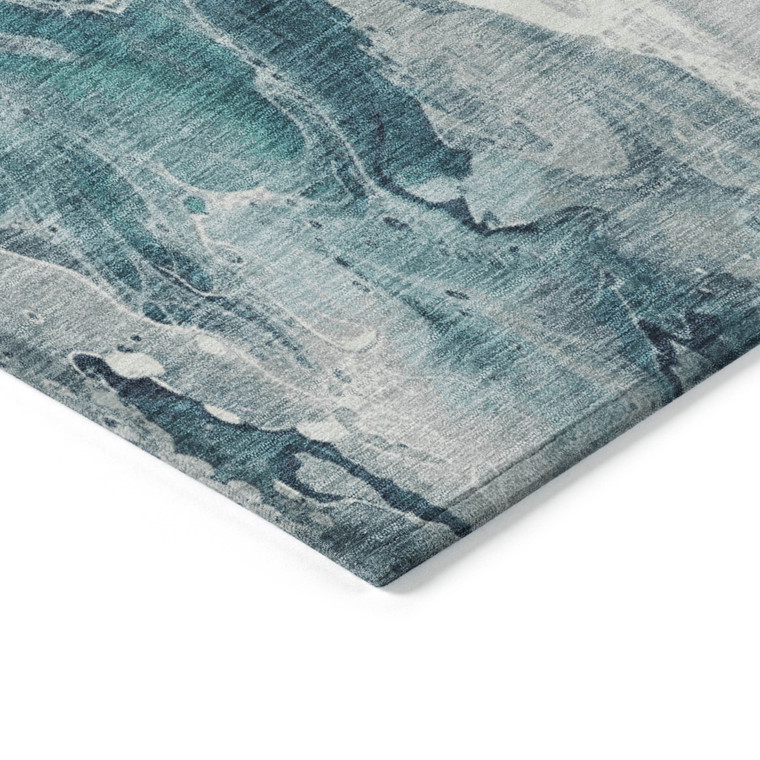 8' X 10' Teal Blue And Ivory Abstract Washable Indoor Outdoor Area Rug - Teal Blue, Ivory