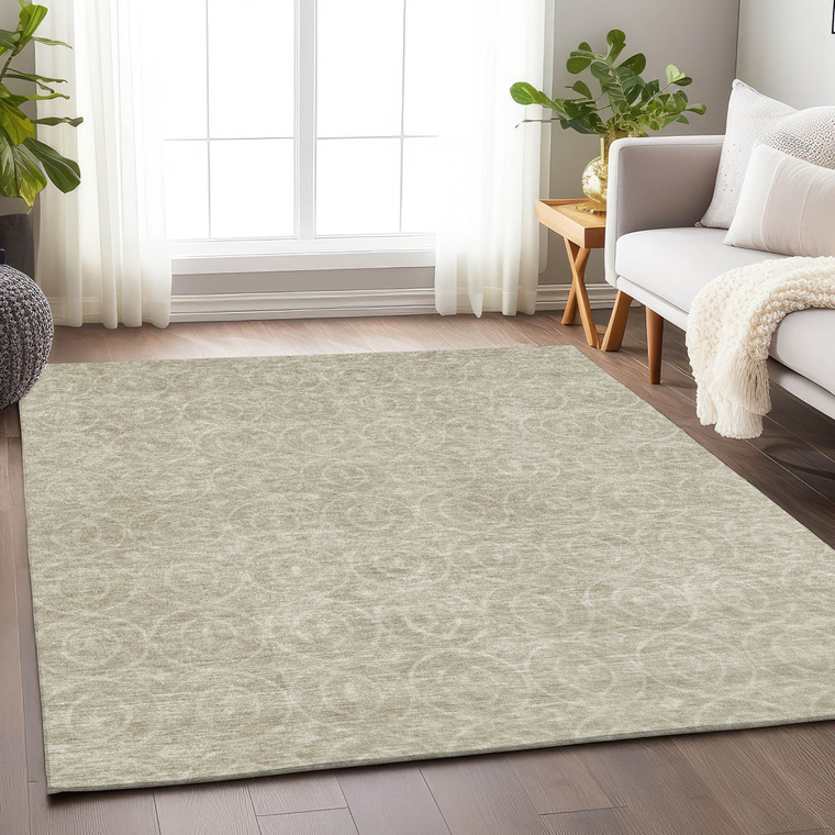 10' X 14' Beige Geometric Washable Indoor Outdoor Area Rug - Beige