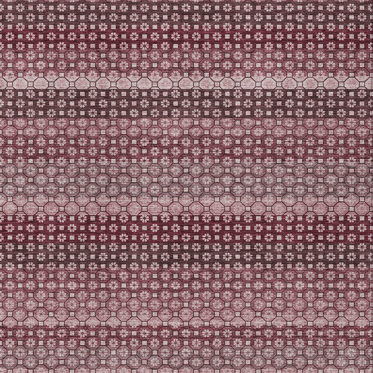 8' X 10' Red And Burgundy Striped Washable Indoor Outdoor Area Rug