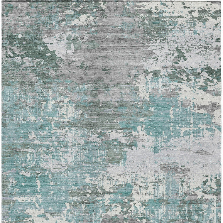 10' X 14' Blue And Teal Blue Abstract Washable Indoor Outdoor Area Rug - Blue, Teal Blue