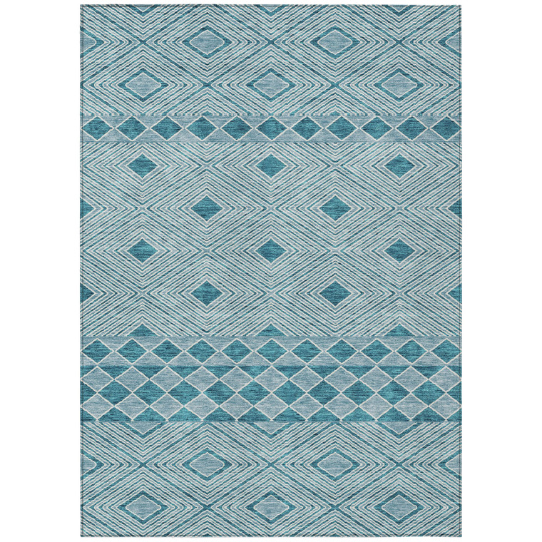 9' X 12' Teal Blue And Aqua Geometric Washable Indoor Outdoor Area Rug - 608219179083
