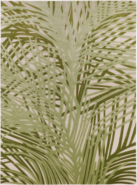 12' X 15' Ivory And Green Palm Leaf Indoor Outdoor Area Rug