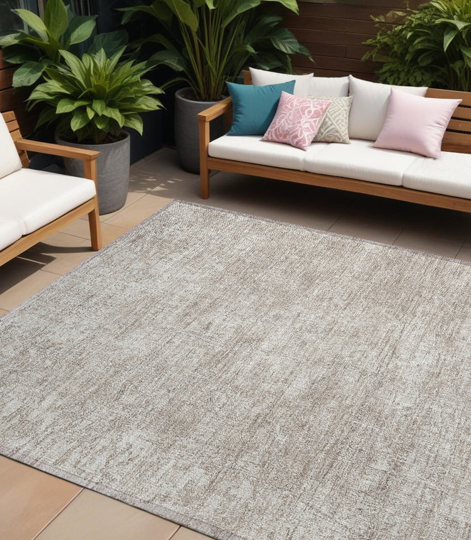 10' X 14' Ivory Abstract Washable Non Skid Indoor Outdoor Area Rug