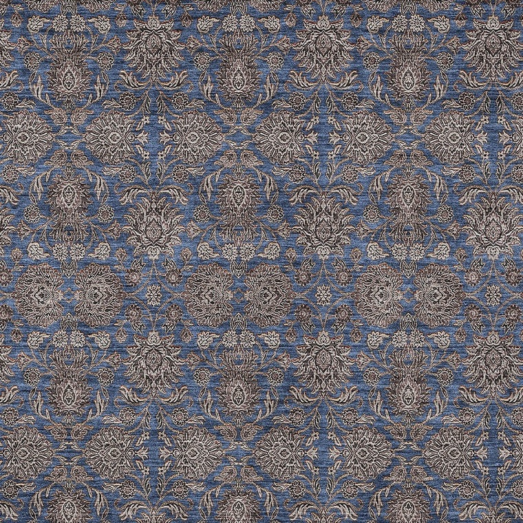 10' X 14' Navy Blue Beige And Taupe Floral Washable Indoor Outdoor Area Rug