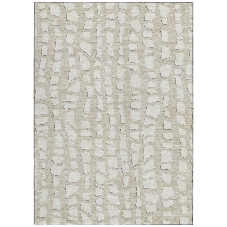 8' X 10' Beige And Ivory Abstract Washable Indoor Outdoor Area Rug