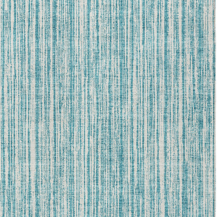 8' X 10' Teal Blue And Ivory Striped Washable Indoor Outdoor Area Rug - Teal Blue, Ivory