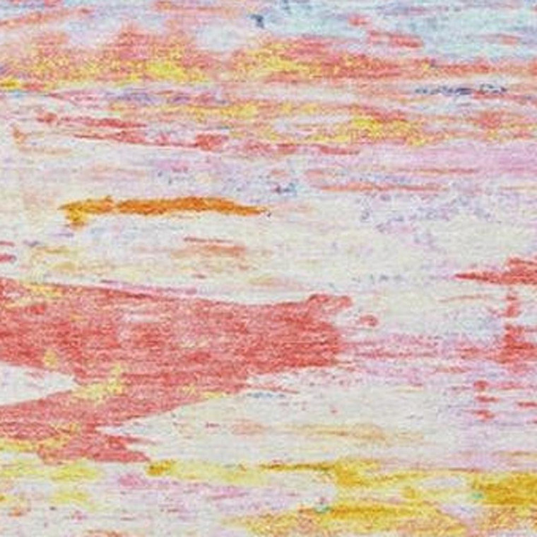 10' X 14' Coral And Yellow Abstract Washable Indoor Outdoor Area Rug