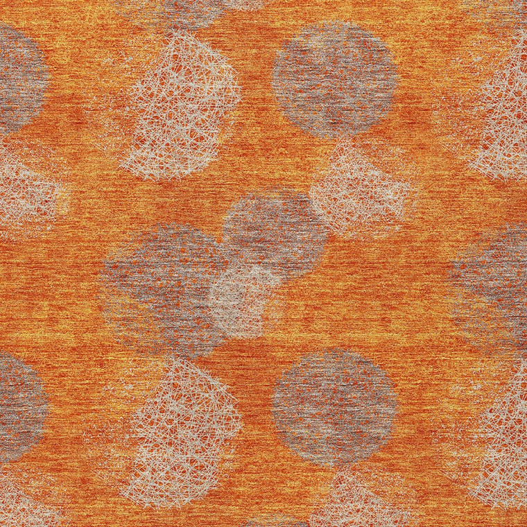 8' X 10' Orange Silver And Peach Polka Dot Washable Indoor Outdoor Area Rug
