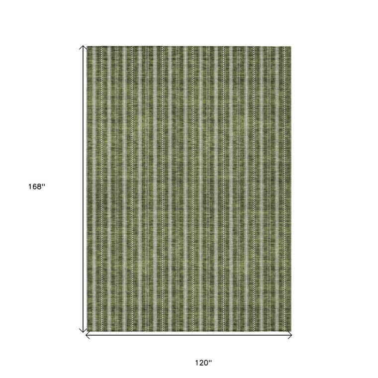 10' X 14' Olive Green And Ivory Striped Washable Indoor Outdoor Area Rug - Olive Green, Ivory