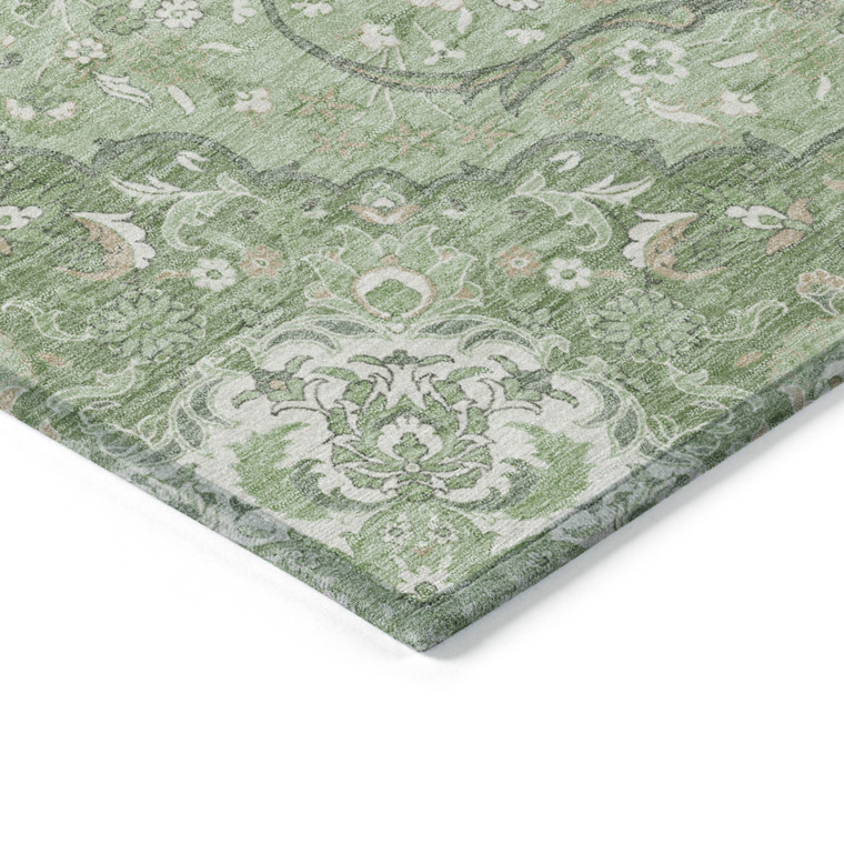 9' X 12' Artichoke Green And Ivory Medallion Washable Indoor Outdoor Area Rug - Artichoke Green, Ivory