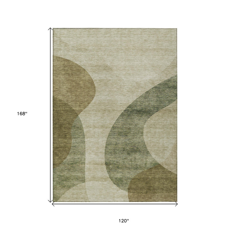 10' X 14' Beige And Chocolate Abstract Washable Indoor Outdoor Area Rug