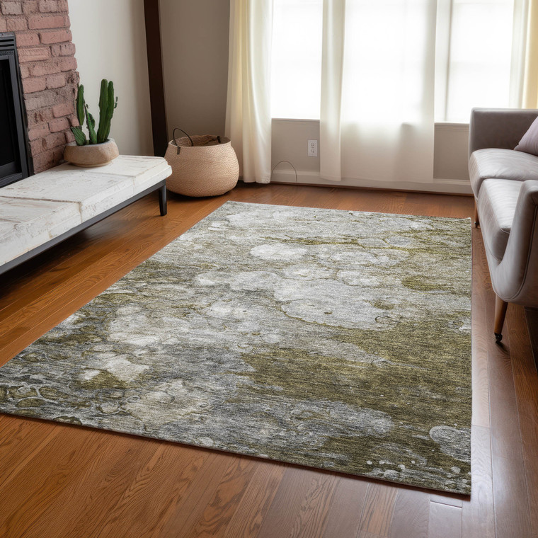 9' X 12' Brown Taupe And Ivory Abstract Washable Indoor Outdoor Area Rug