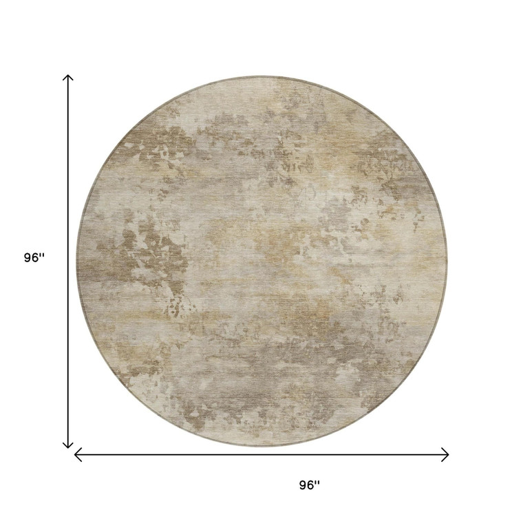 8' Tan And Beige Round Abstract Washable Indoor Outdoor Area Rug - Tan, Beige