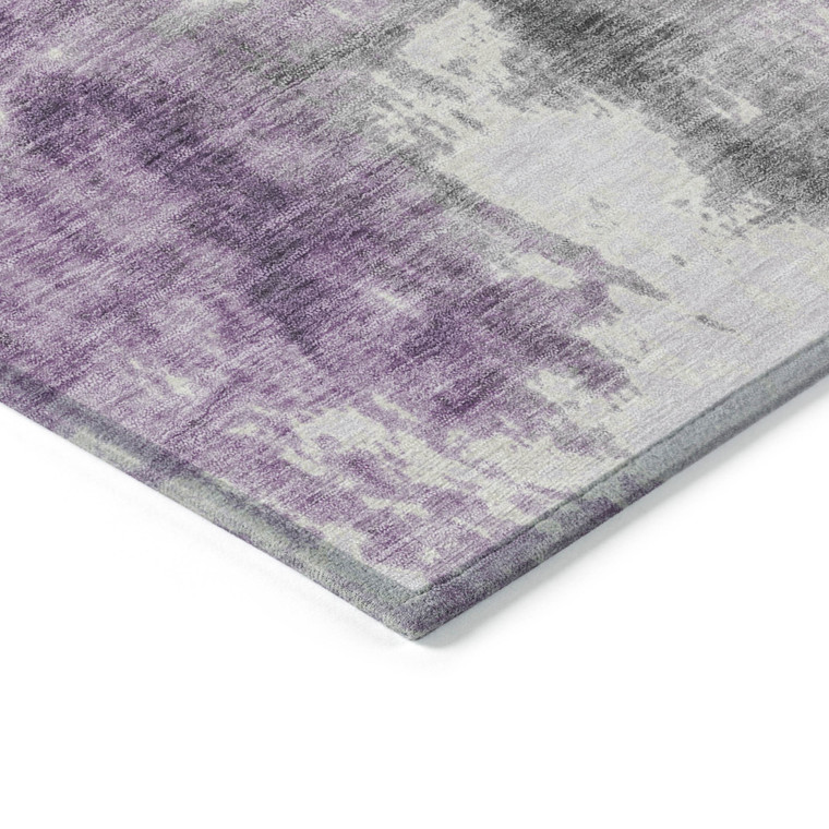 9' X 12' Purple And Ivory Abstract Washable Indoor Outdoor Area Rug - Purple, Ivory