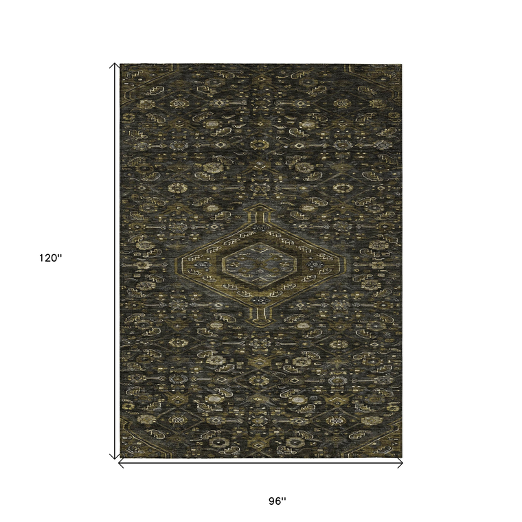 8' X 10' Charcoal Medallion Washable Indoor Outdoor Area Rug