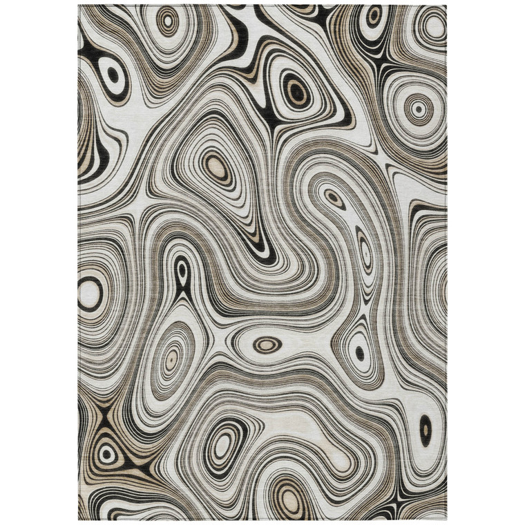 10' X 14' Ivory And Charcoal Geometric Washable Indoor Outdoor Area Rug