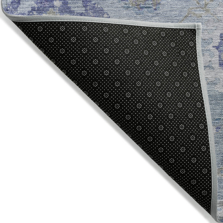 8' X 10' Sky Blue Purple And Gray Floral Washable Indoor Outdoor Area Rug