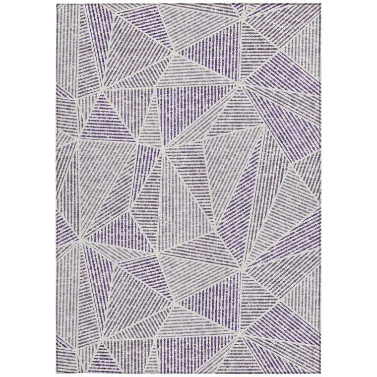 9' X 12' Purple Lilac And Silver Geometric Washable Indoor Outdoor Area Rug