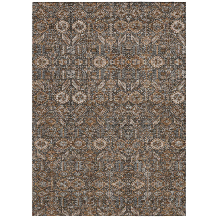 9' X 12' Chocolate Floral Washable Non Skid Indoor Outdoor Area Rug