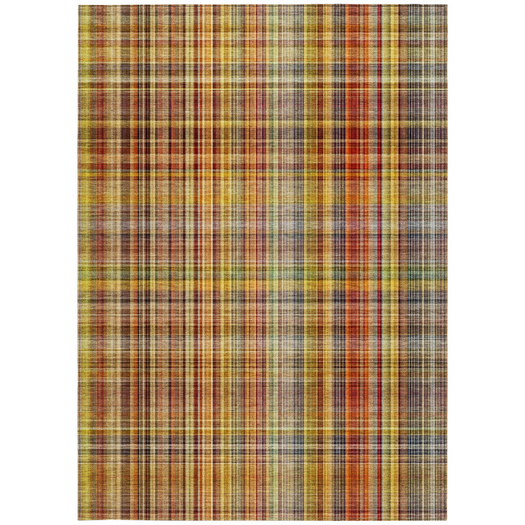 8' X 10' Orange Plaid Washable Non Skid Indoor Outdoor Area Rug