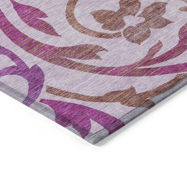9' X 12' Lavender Blush And Purple Floral Washable Indoor Outdoor Area Rug