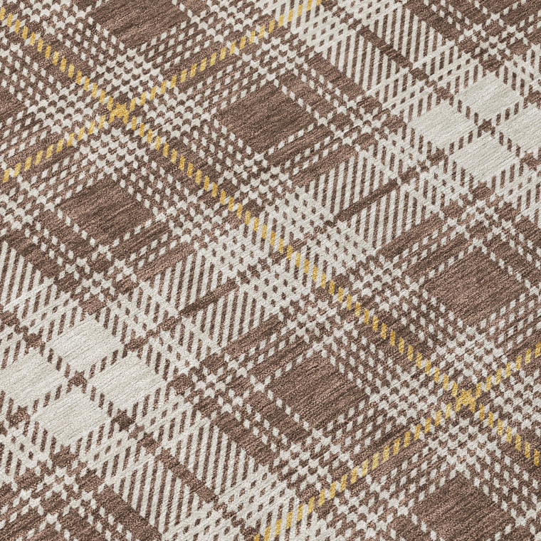 8' X 10' Brown Beige And Gold Plaid Washable Indoor Outdoor Area Rug