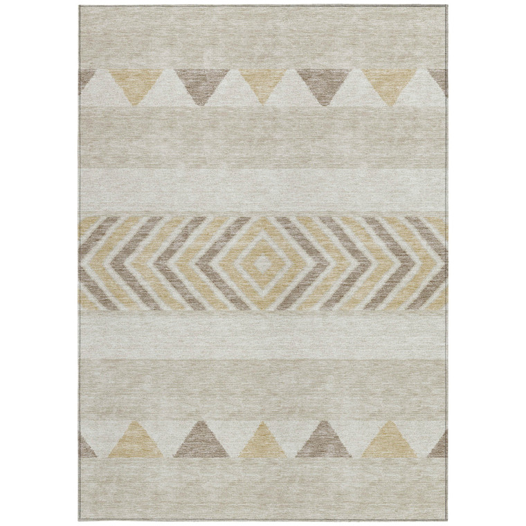 9' X 12' Beige Ivory And Taupe Southwestern Washable Indoor Outdoor Area Rug