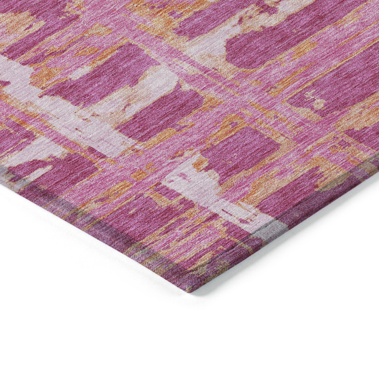 8' X 10' Blush Pink And Orange Striped Washable Indoor Outdoor Area Rug